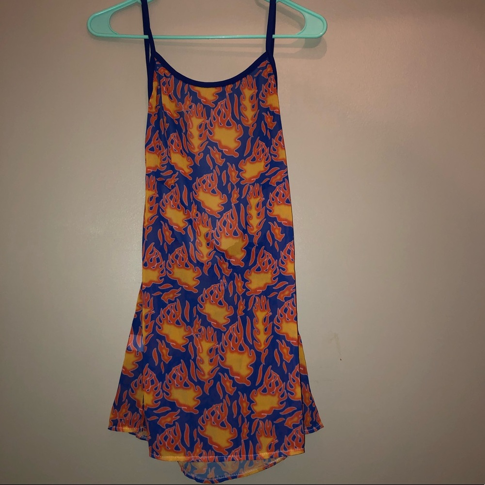 Sheer flame tie back tank top